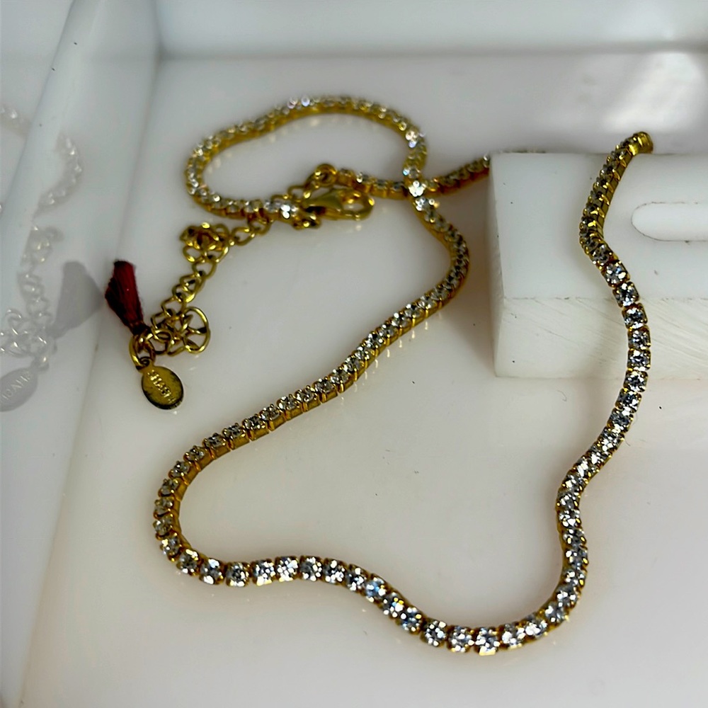 CZ Eternity necklace gold plate 13” 3” extender